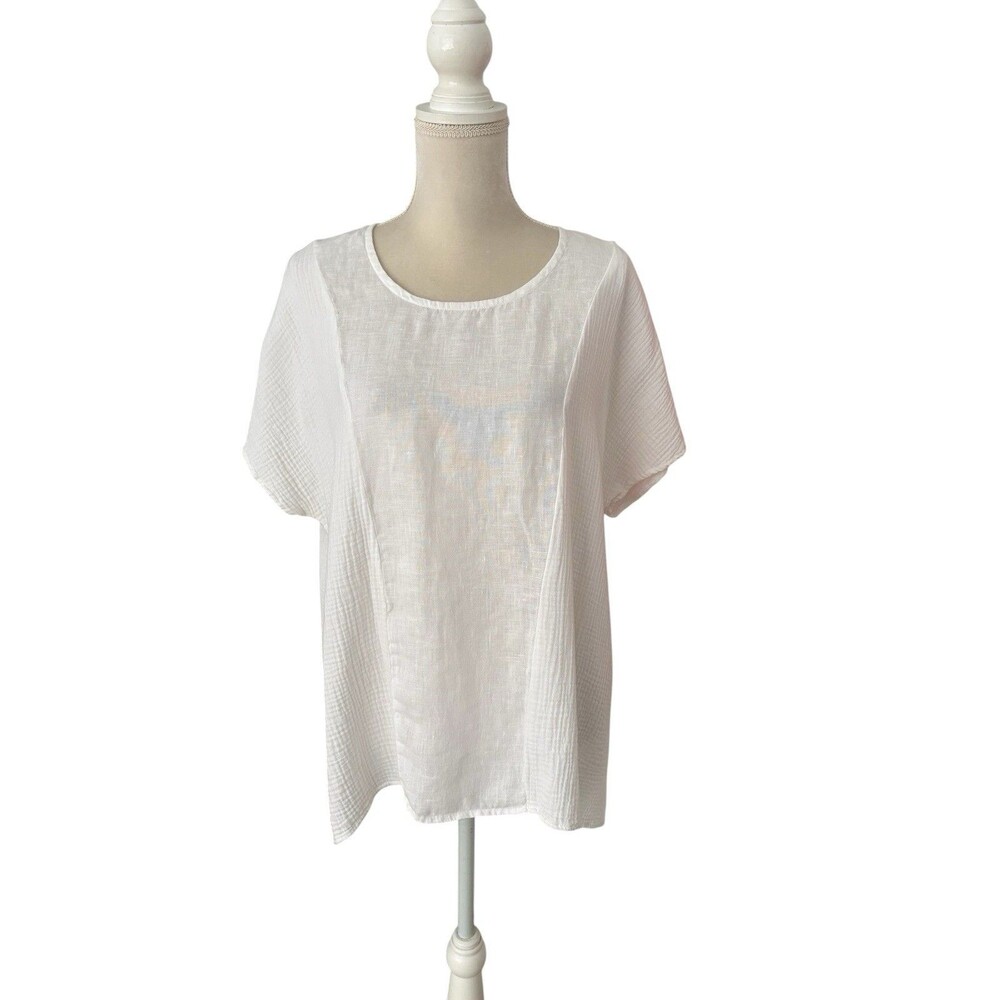 Et Lois 100% Linen Tunic Women's Med Gauzy Lagenlook Artsy White Oversized Flowy